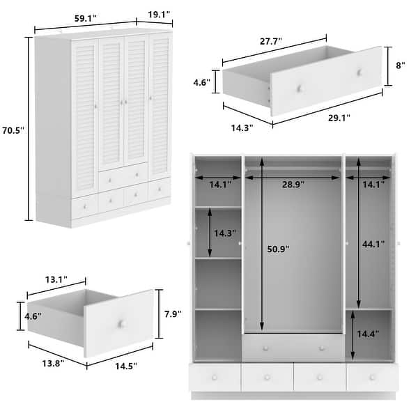 Contemporary Modern Freestanding Wardrobe Armoire Closet, 70", White
